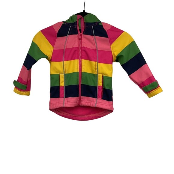 Rainbow Striped Toddler Hooded Jacket 2T Fleece Lined Polyester Blend - Picture 1 of 8
